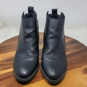 Massini Black Leather 2 Side Zip Heeled 3" Ankle Boots Women's 10
